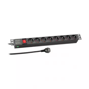 EFB Elektronik 19 inch 1U Rackmount PDU, 8 franču ligzdas, CEE 7/7 spraudnis, 16A, melns