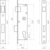 PSG 63.211 L/P iebūvējamā slēdzene ar fiksatoru un aizbīdni, reversīva, 220 x 22 mm priekšplāksne, 72 mm PZ, 50 mm atkāpe, cinkota tērauda