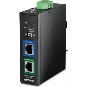 TRENDnet TI-SG704 10G PoE++ sadalītājs industriāls, 802.3bt Type 4, 12V/24V/48V līdzstrāvas izeja, DIN sliedes/sienas stiprinājums, IP30 metāls