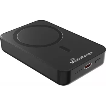 MEDIARANGE Magnētiskā bezvadu powerbank 10 000 mAh 15 W MagSafe saderīga ātrā uzlāde ar USB-C PD 20 W un USB-A QC 3.0, melna