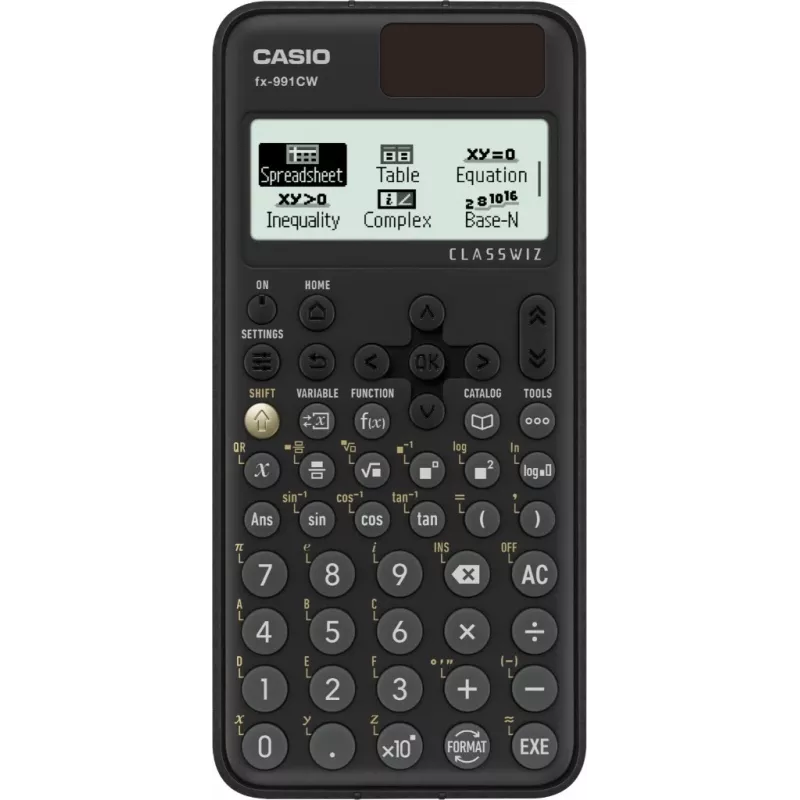 Casio FX-991CW zinātniskais kalkulators ar dabisku mācību grāmatas displeju, 540+ funkcijas, saules un bateriju, melns
