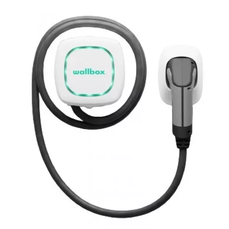 Wallbox Pulsar Plus 7.4 kW Type 2 elektromobiļu uzlādes stacija, balta ar 5m melnu kabeli