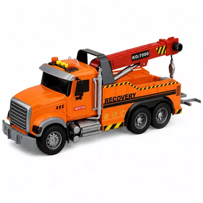 LEAN TOYS Kravas automašīna ar celtni Ceļmalas palīdzība Āķis Gaismas Skaņas Oranža 1:18