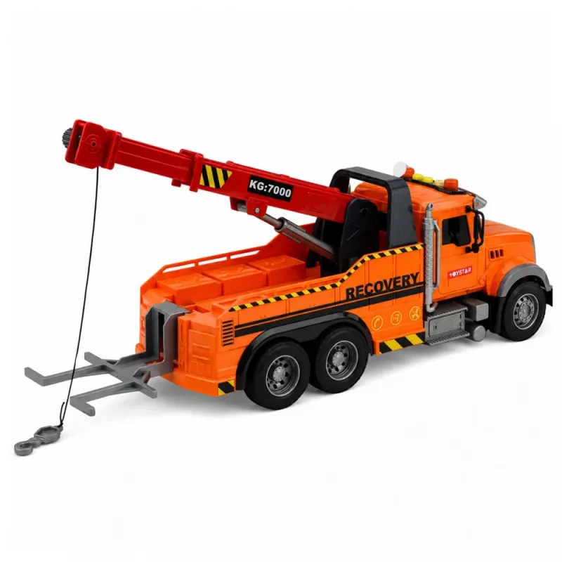 LEAN TOYS Kravas automašīna ar celtni Ceļmalas palīdzība Āķis Gaismas Skaņas Oranža 1:18