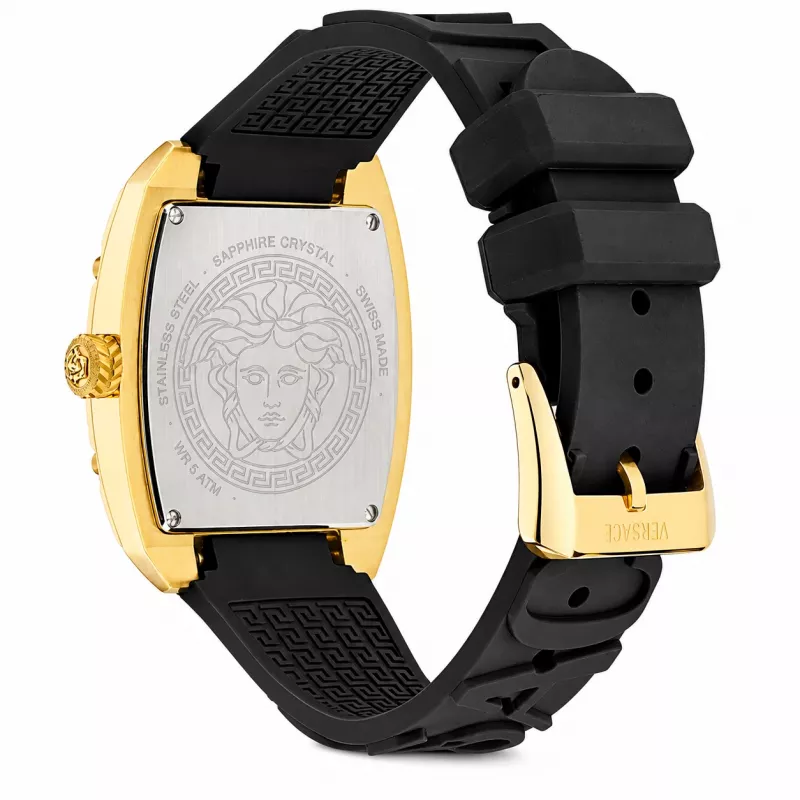 Versace V-Chrono sieviešu Šveices kvarca hronogrāfa pulkstenis 45mm melns ciparnīcas ādas siksna VE8K00624