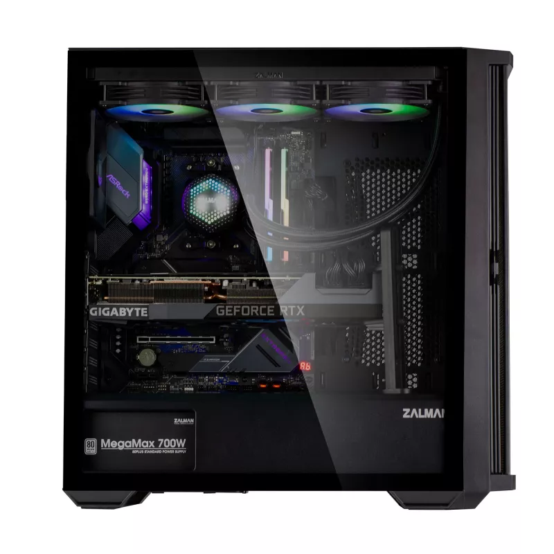 Zalman Z10 ATX Mid Tower korpuss, melns, rūdīts stikls, 4x ARGB ventilatori