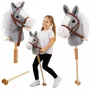 LEAN TOYS Hobija zirgs Zirgs uz kociņa Zirga galva Auļošanas un zviedzienu skaņas Pelēks 100 cm