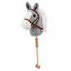 LEAN TOYS Hobija zirgs Zirgs uz kociņa Zirga galva Auļošanas un zviedzienu skaņas Pelēks 100 cm