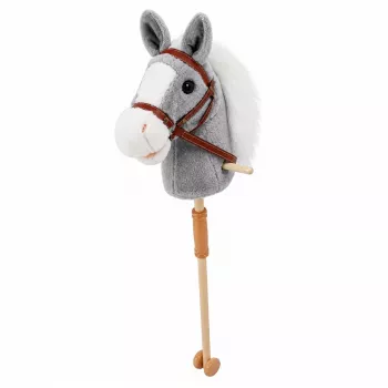LEAN TOYS Hobija zirgs Zirgs uz kociņa Zirga galva Auļošanas un zviedzienu skaņas Pelēks 100 cm