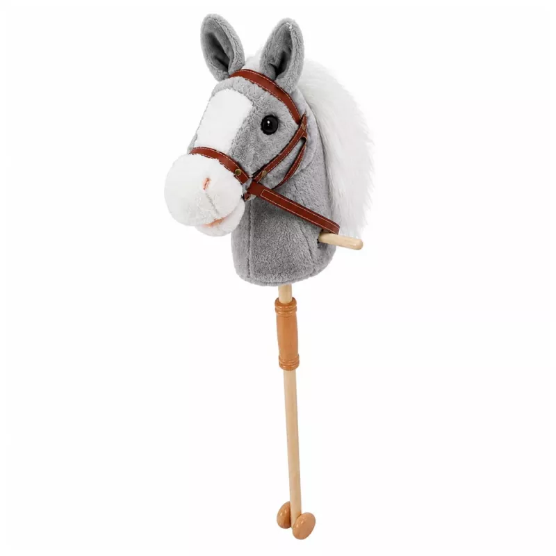 LEAN TOYS Hobija zirgs Zirgs uz kociņa Zirga galva Auļošanas un zviedzienu skaņas Pelēks 100 cm