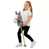 LEAN TOYS Hobija zirgs Zirgs uz kociņa Zirga galva Auļošanas un zviedzienu skaņas Pelēks 100 cm