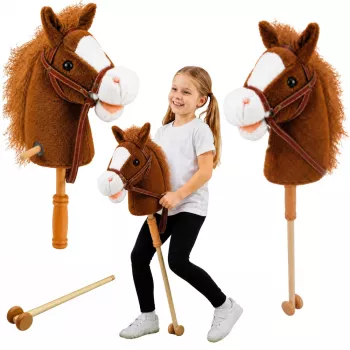 LEAN TOYS Hobby zirgs nūja ar galopēšanas un zviedzēšanas skaņām, brūns, 100 cm