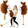 LEAN TOYS Hobby zirgs nūja ar galopēšanas un zviedzēšanas skaņām, brūns, 100 cm