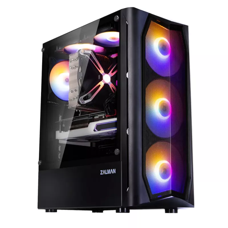 Zalman N4 Rev.1 Mid-Tower ATX korpuss ar 6 ARGB ventilatoriem, rūdītu stiklu, melns