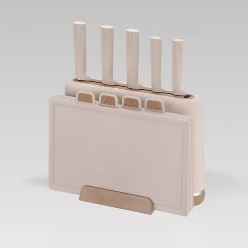MEO MR-1412-BEIGE MAESTRO Nažu komplekts ar griešanas dēlīšiem un statīvu, 5 naži, 2 dēlīši, bēšs
