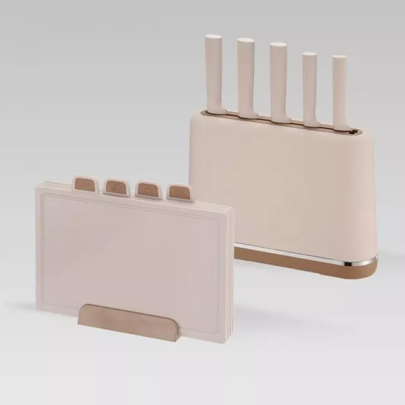 MEO MR-1412-BEIGE MAESTRO Nažu komplekts ar griešanas dēlīšiem un statīvu, 5 naži, 2 dēlīši, bēšs