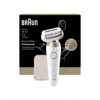 Braun Silk-épil 9 Flex SES9-011 3D epilators, mitrs un sauss, balts/zelta
