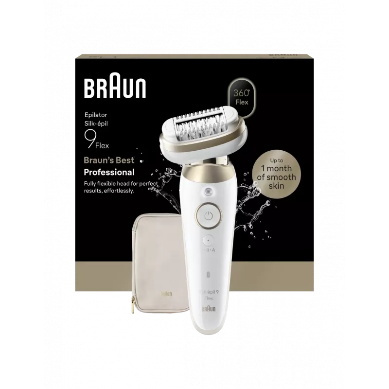 Braun Silk-épil 9 Flex SES9-011 3D epilators, mitrs un sauss, balts/zelta