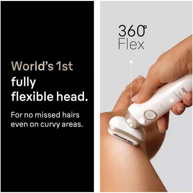 Braun Silk-épil 9 Flex SES9-011 3D epilators, mitrs un sauss, balts/zelta