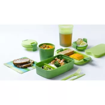 CURVER Lunch&Go taisnstūra formas trauks ar galda piederumiem 1,4L zaļš