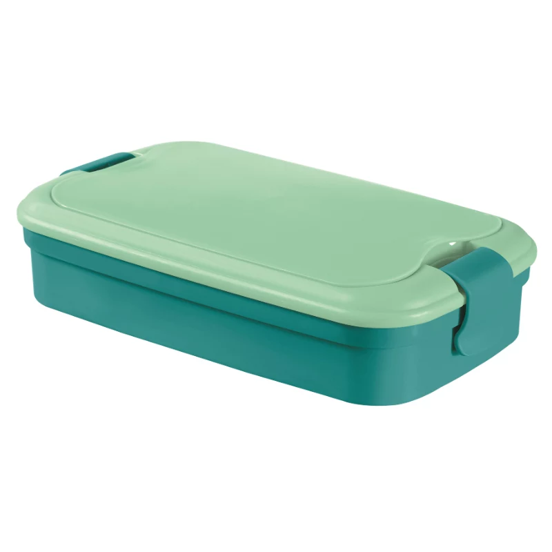 CURVER Lunch&Go Taisnstūra formas trauks ar iebūvētiem galda piederumiem, 1,4L, zils