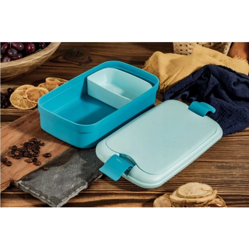CURVER Lunch&Go Taisnstūra formas trauks ar iebūvētiem galda piederumiem, 1,4L, zils
