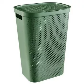 CURVER Infinity Recycled 60L veļas kaste, zaļa, 44x35x60 cm, ventilēta veļas tvertne no pārstrādātas plastmasas ar vāku un rokturiem