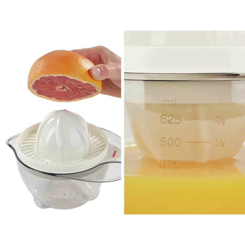 LEIFHEIT manuālā citrusaugļu sulu spiede 0,5L ar 2 konusiem, sietu, mērskalu, neslīdošu pamatni, mazgājama trauku mašīnā