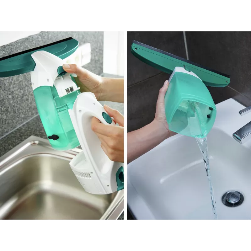LEIFHEIT logu tīrītājs ar vakuumu Dry&Clean ar 43 cm Click System rokturi, elektriskais logu vakuums, balts/tirkīza