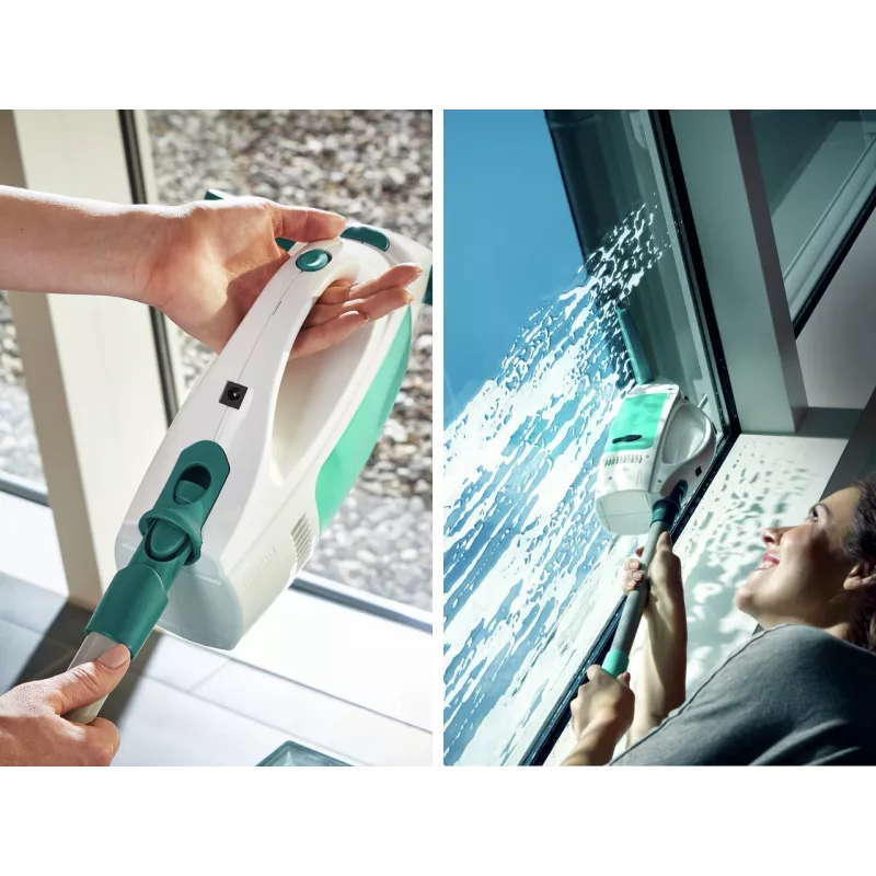 LEIFHEIT logu tīrītājs ar vakuumu Dry&Clean ar 43 cm Click System rokturi, elektriskais logu vakuums, balts/tirkīza