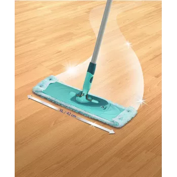 LEIFHEIT Clean Twist XL 42 cm īpaši mīksts mikrošķiedras plakanās mopa komplekts ar centrbēdzes izgriešanas sistēmu un teleskopisku rokturi, zaļš/tirkīza