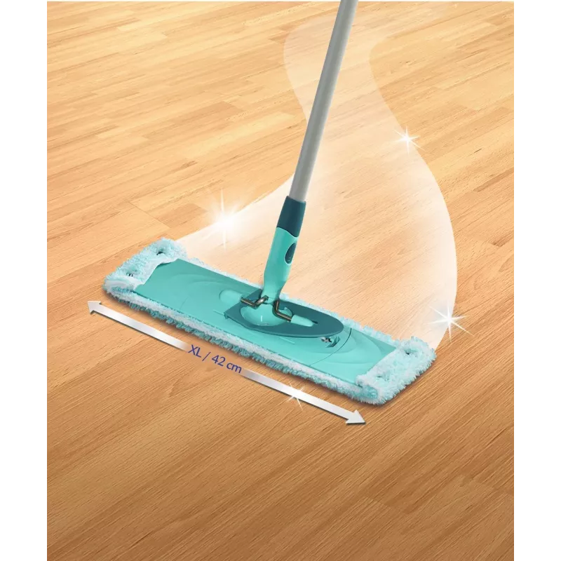 LEIFHEIT Clean Twist XL 42 cm īpaši mīksts mikrošķiedras plakanās mopa komplekts ar centrbēdzes izgriešanas sistēmu un teleskopisku rokturi, zaļš/tirkīza
