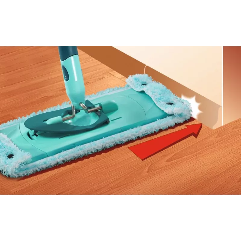 LEIFHEIT Clean Twist XL 42 cm īpaši mīksts mikrošķiedras plakanās mopa komplekts ar centrbēdzes izgriešanas sistēmu un teleskopisku rokturi, zaļš/tirkīza