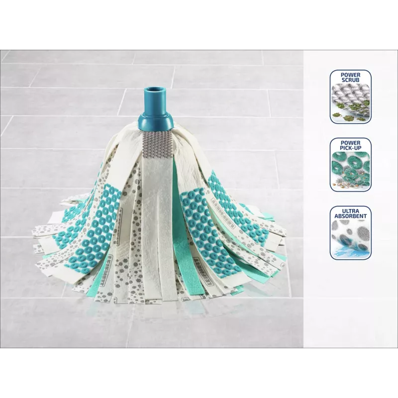 LEIFHEIT 3in1 Power Mop ar Clean Twist Spin tehnoloģiju, teleskopisku rokturi, 20L spaini, mikrošķiedras galvu, tirkīza/balts