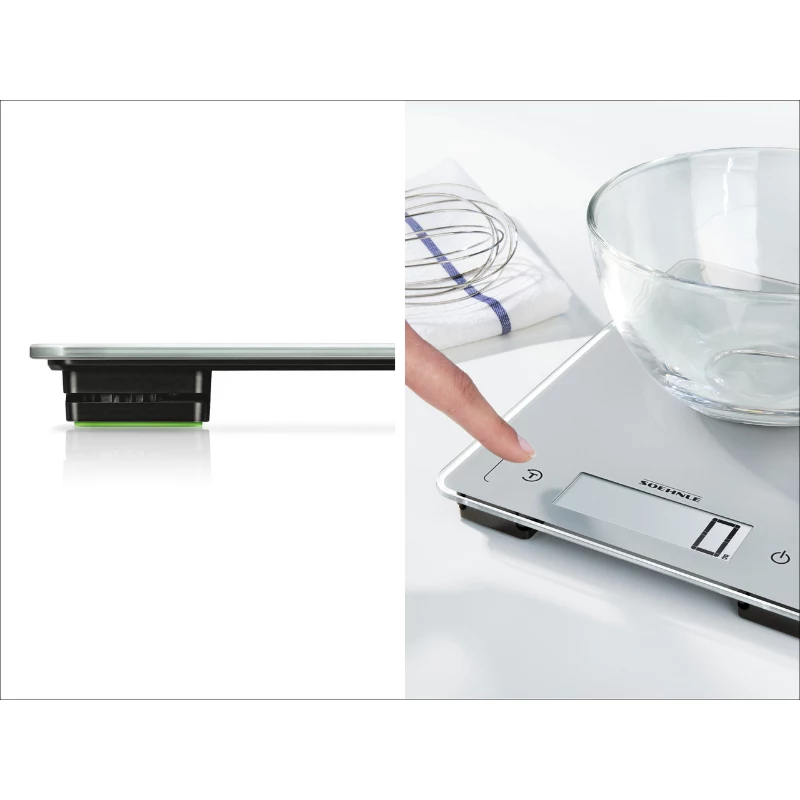 SOEHNLE Page Aqua Proof elektroniskie virtuves svari 10kg IPX7 ūdensizturīgi sensorie skārienjūtīgi balti/sudraba