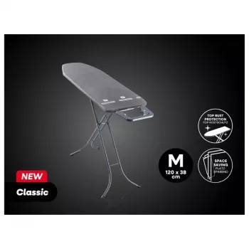 Leifheit Classic M gludināmais dēlis melns 120x38cm ar fiksētu gludekļa turētāju un kokvilnas pārvalku