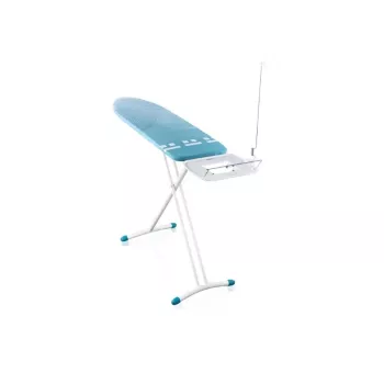 LEIFHEIT Air Board Express L Solid gludināmais dēlis 130x38 cm ar Thermo-Reflect tehnoloģiju, augstuma regulēšana 75-98 cm, salokāms, Shoulder-Fit forma, neslīdošas kājiņas, gludekļa turētājs, kabeļa turētājs, balts/zils
