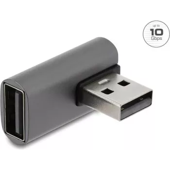 Delock USB 10 Gbps Type-A vīriešu uz Type-A sieviešu kreisi leņķa adapteris, alumīnija korpuss
