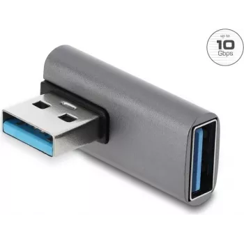 Delock USB 10 Gbps Type-A vīrišķais uz Type-A sievišķais leņķa adapteris, alumīnija korpuss
