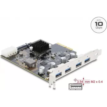 Delock PCI Express x4 kartīte uz 4 x USB 10 Gbps USB Type-A divkanālu