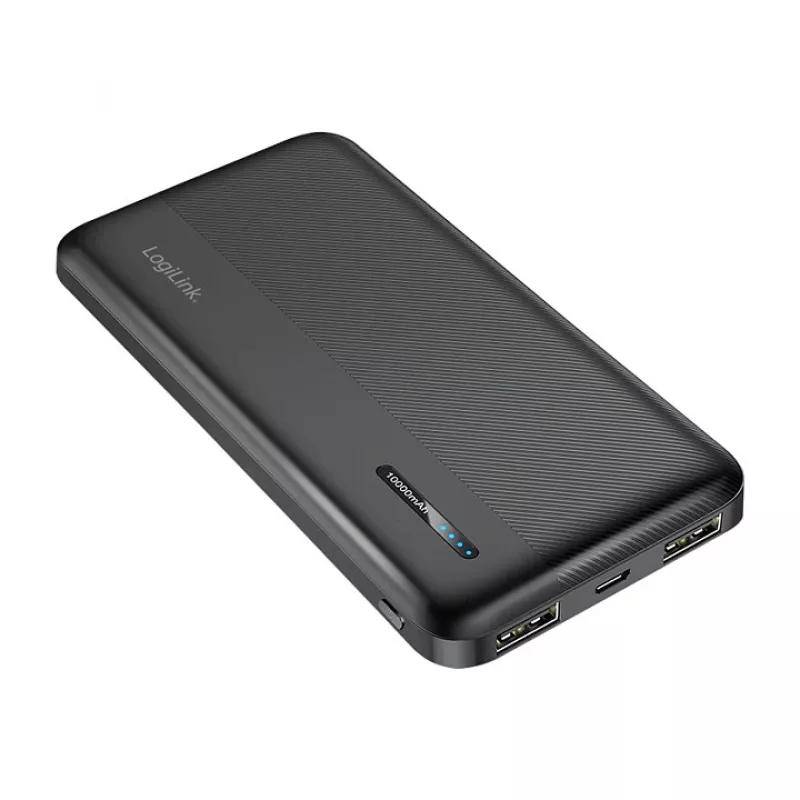 LogiLink PA0338RF 10000 mAh Power Bank ar USB-C PD un Quick Charge 3.0, melns