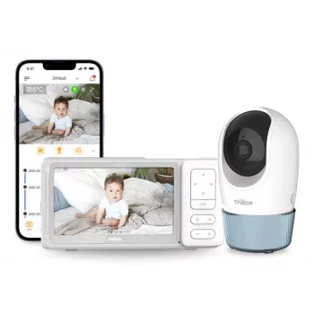 Chillax DM568 Wi-Fi un FHSS video mazuļu monitors ar 5 inch displeju, panoramēšanas un sasvēršanas kameru, nakts redzamību, divvirzienu sarunu, temperatūras sensoru, šūpuļdziesmām un Hubble lietotni