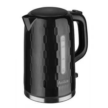 AMICA Tējkanna KM3010 1,7L Melna – 2200W Nerūsējošā tērauda bezvadu tējkanna ar slēpto sildelementu, 360° pamatni, automātisko izslēgšanu un aizsardzību pret vārīšanu bez ūdens