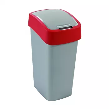 CURVER Flip Bin 45L atkritumu spainis sudraba/sarkans ar šūpojošu vāku