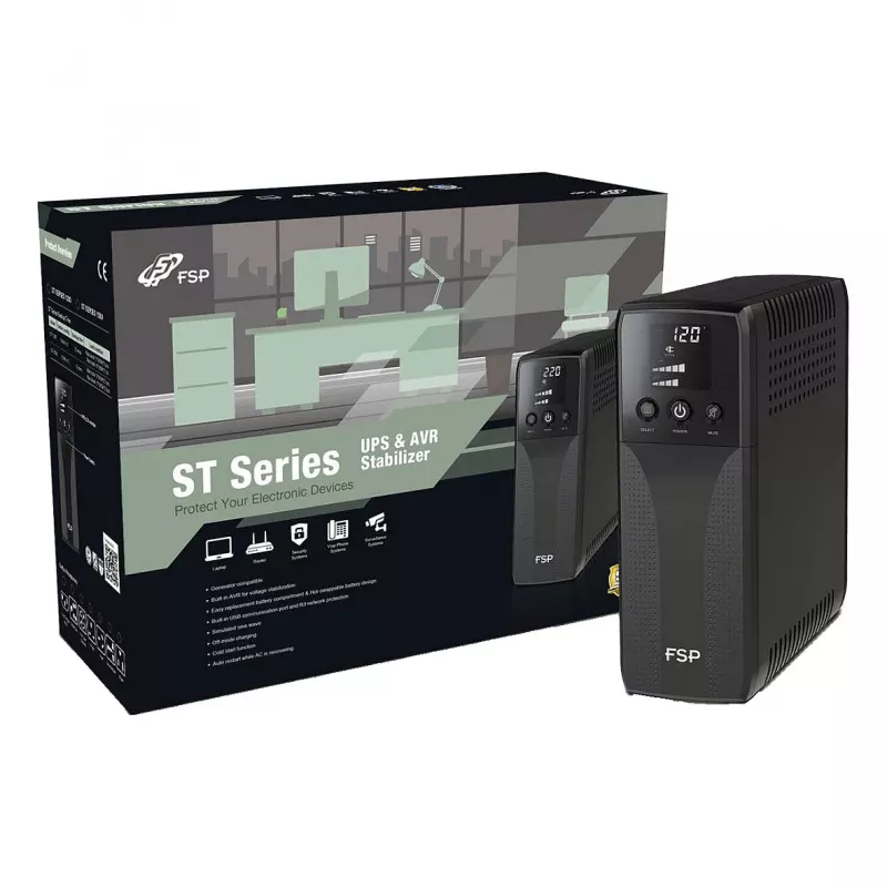 FSP ST 1200 Tower 1200VA 720W Line-Interactive UPS ar 4 Schuko kontaktligzdām un RJ45 aizsardzību