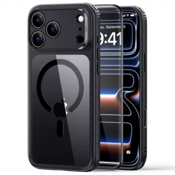 ESR Classic Hybrid MagSafe un rūdīta stikla vāciņš iPhone 17 Pro / 18 Pro caurspīdīgs/melns
