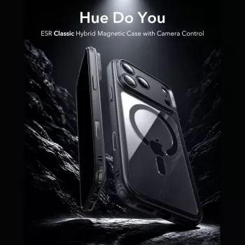 ESR Classic Hybrid MagSafe un rūdīta stikla vāciņš iPhone 17 Pro / 18 Pro caurspīdīgs/melns