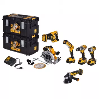 DEWALT DCK623P3-QW 18V XR 6 daļu bezsuku elektroinstrumentu komplekts ar 3x 5.0Ah akumulatoriem, lādētāju, TSTAK VI koferi