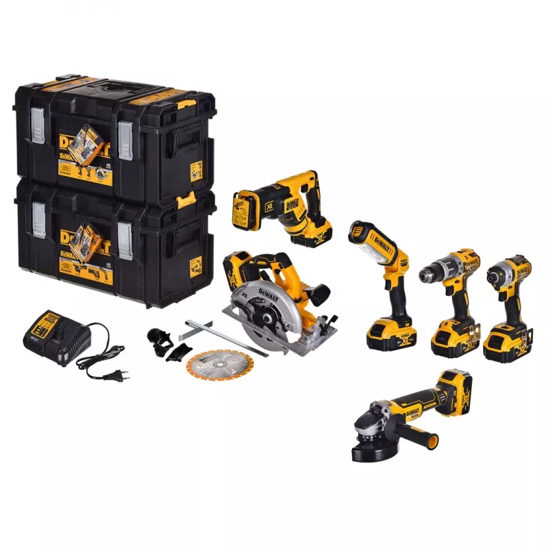 DEWALT DCK623P3-QW 18V XR 6 daļu bezsuku elektroinstrumentu komplekts ar 3x 5.0Ah akumulatoriem, lādētāju, TSTAK VI koferi