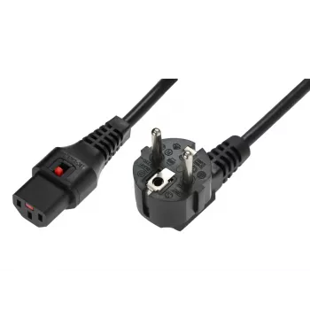 IEC LOCK leņķa Schuko uz taisnu IEC C13 bloķējošs barošanas kabelis 1,5m melns 10A 250V